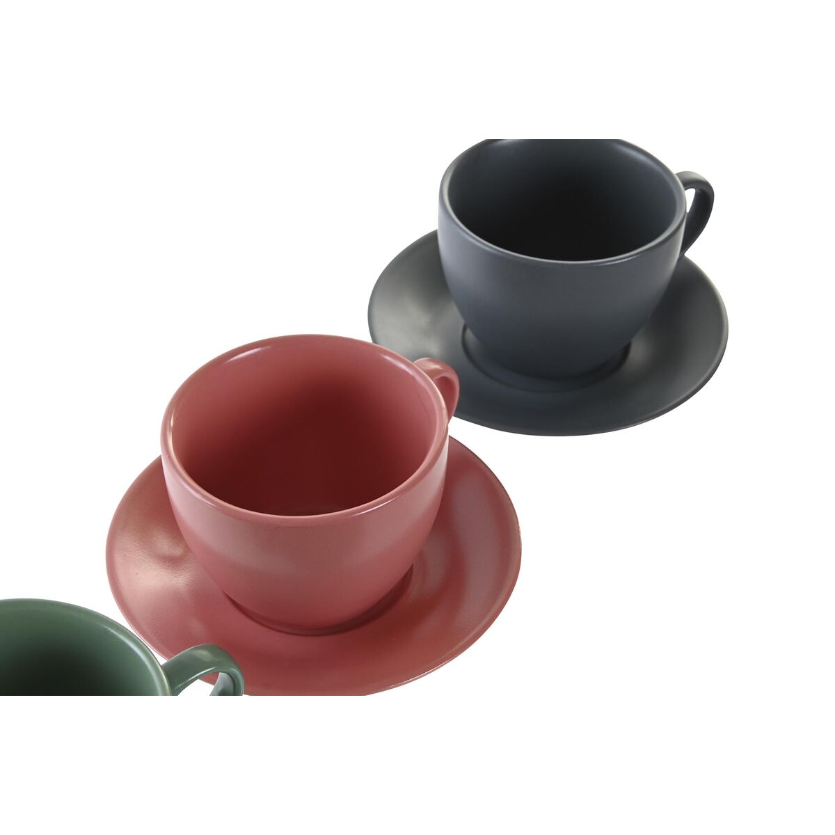 Set med 6 koppar och fat DKD Home Decor Rosa Vit Grön Mörkgrå Stengods 150 ml - 4