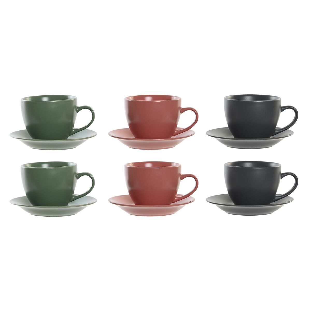 Set med 6 koppar och fat DKD Home Decor Rosa Vit Grön Mörkgrå Stengods 150 ml - 2
