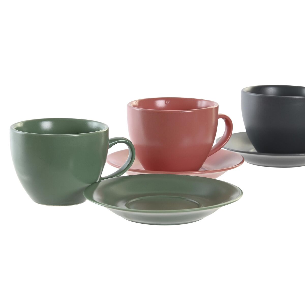 Set med 6 koppar och fat DKD Home Decor Rosa Vit Grön Mörkgrå Stengods 150 ml - 3