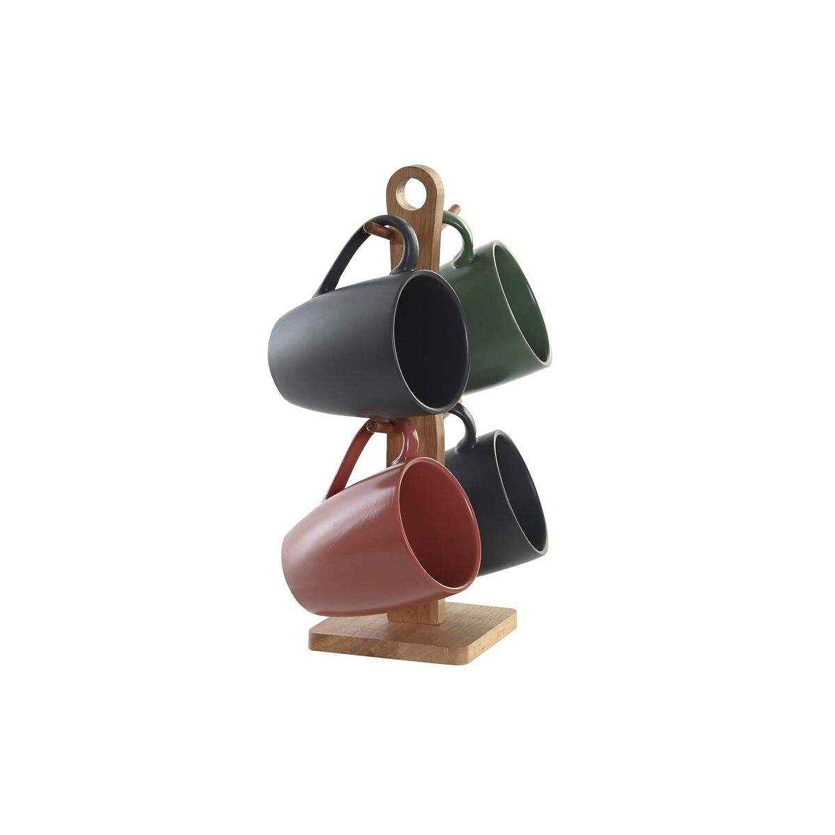 Set med 4 muggar DKD Home Decor Rosa Grön Mörkgrå 300 ml Stengods