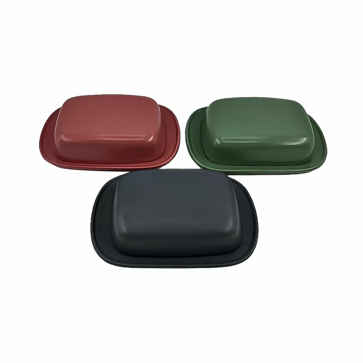 Smörbehållare DKD Home Decor 19 x 13 x 5 cm Stengods (3 Delar) - 4