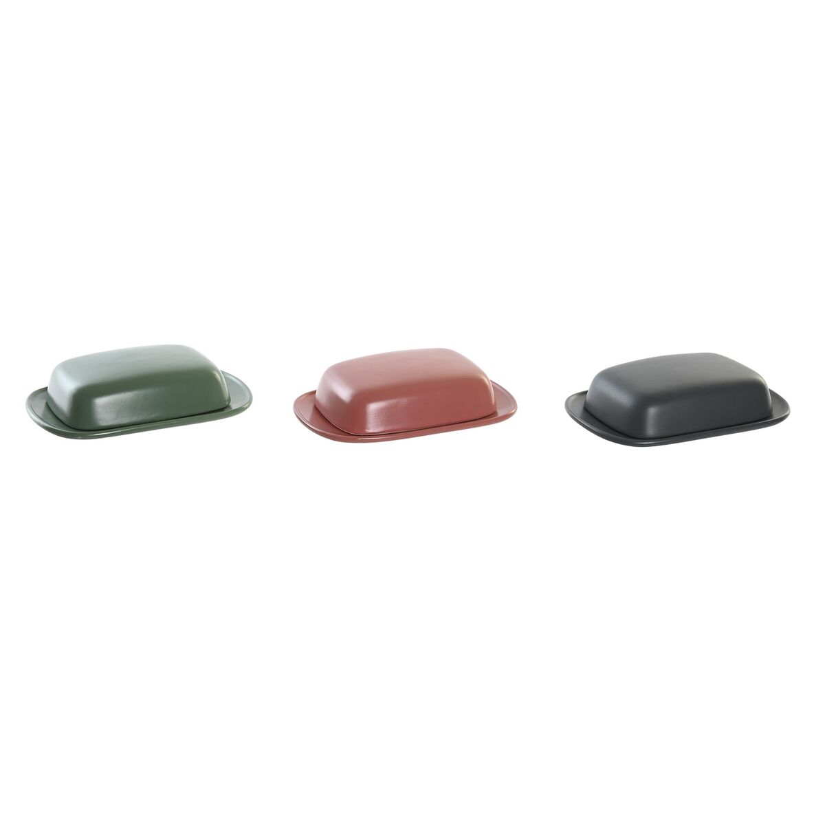 Smörbehållare DKD Home Decor 19 x 13 x 5 cm Stengods (3 Delar) - 6