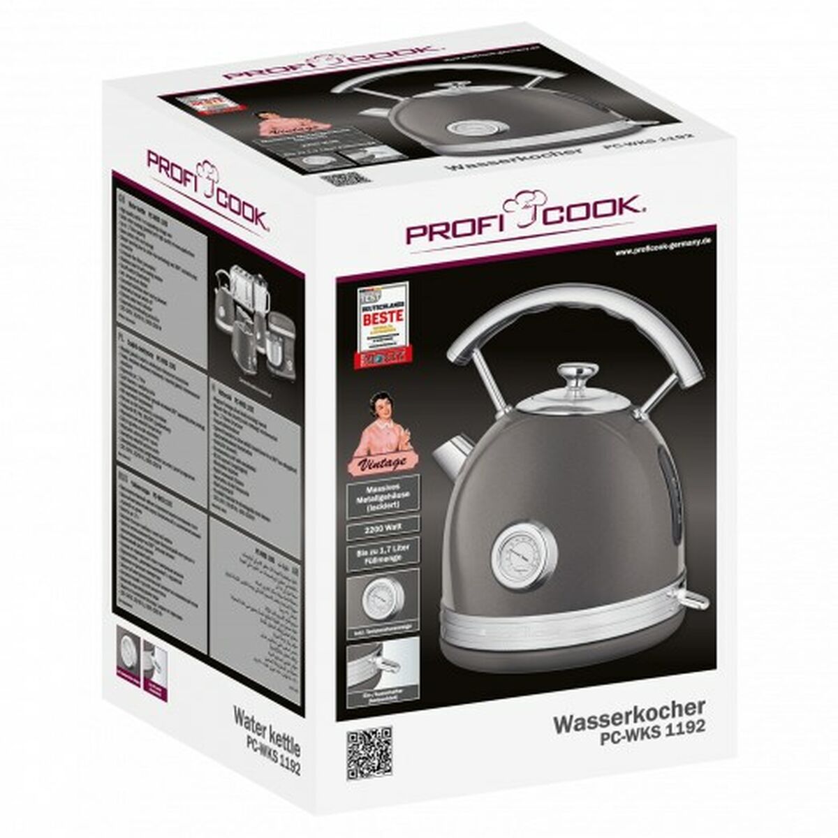 Vattenkokare Proficook PC-WKS 1192 Antracitgrå Silvrig Metall Rostfritt stål 2200 W 1,7 L - 2