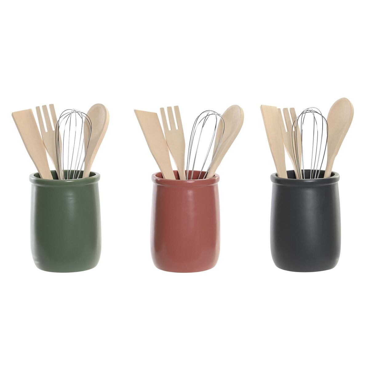Köksredskapsset DKD Home Decor Gummiträ Stengods 3 Delar 10 x 10 x 14 cm (5 antal) - 4