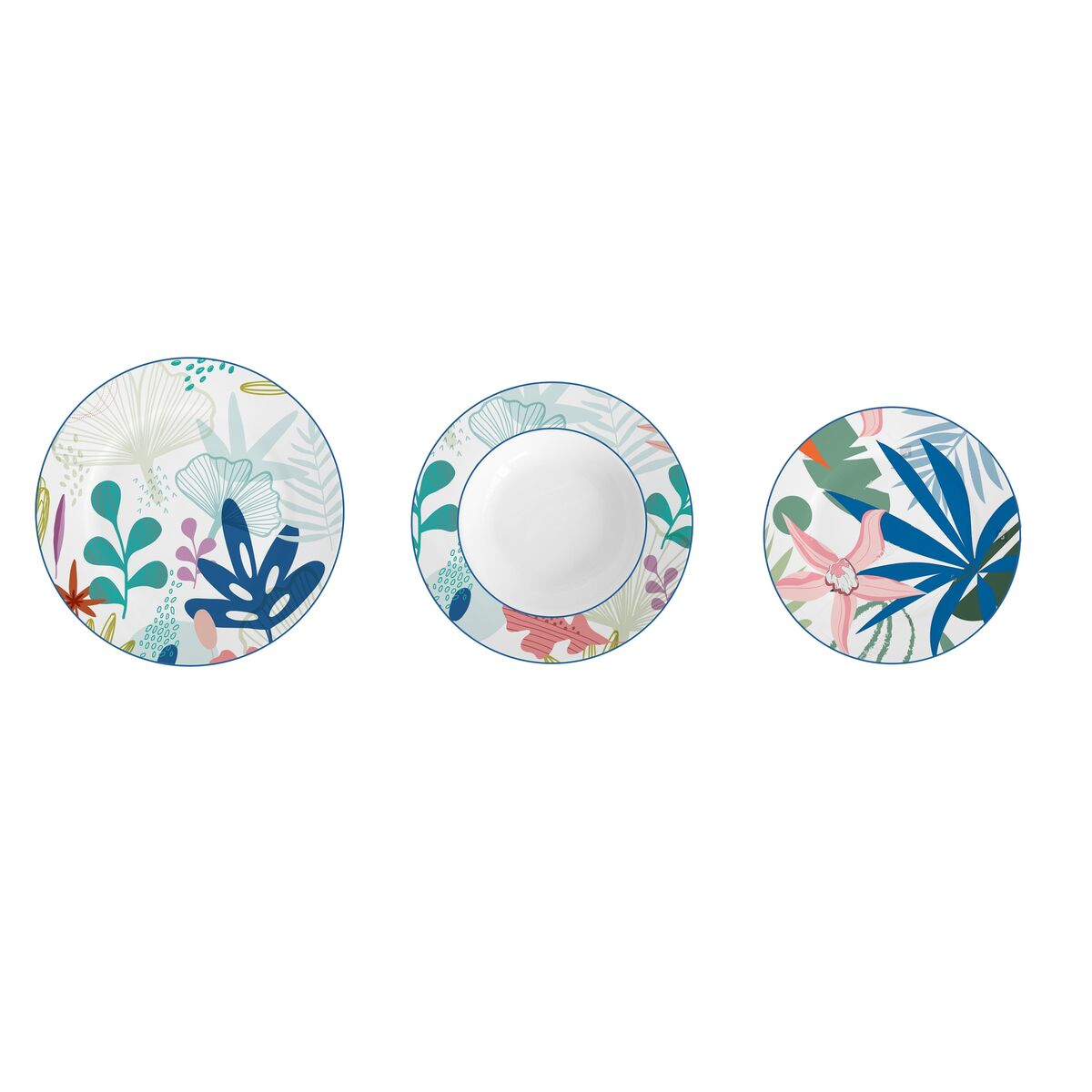 Servissats DKD Home Decor Blå Grön Blå / Gröna Porslin Modern Löv av en växt 18 Delar