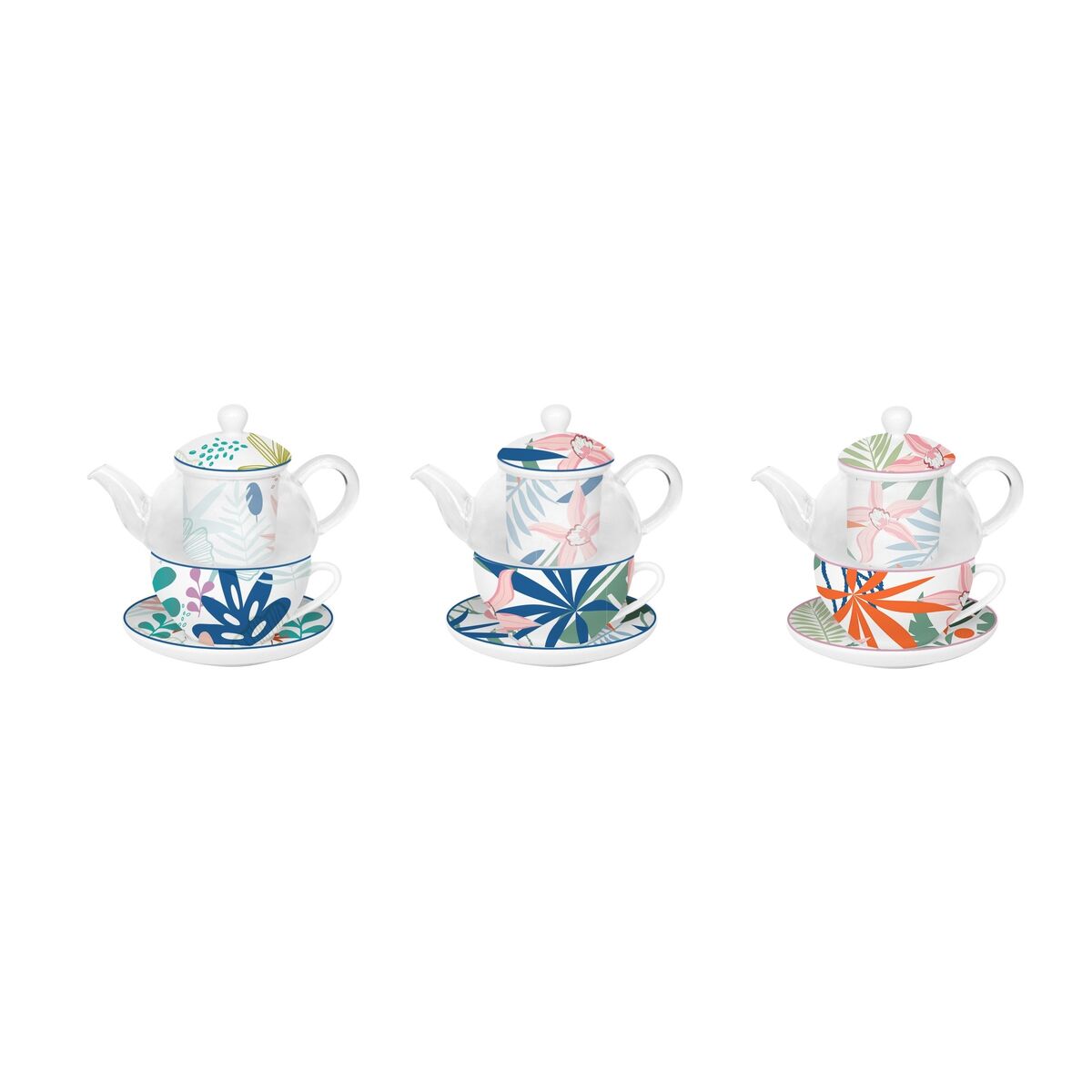 Spel: Tekanna DKD Home Decor Glas Porslin Blå Grön (3 antal)