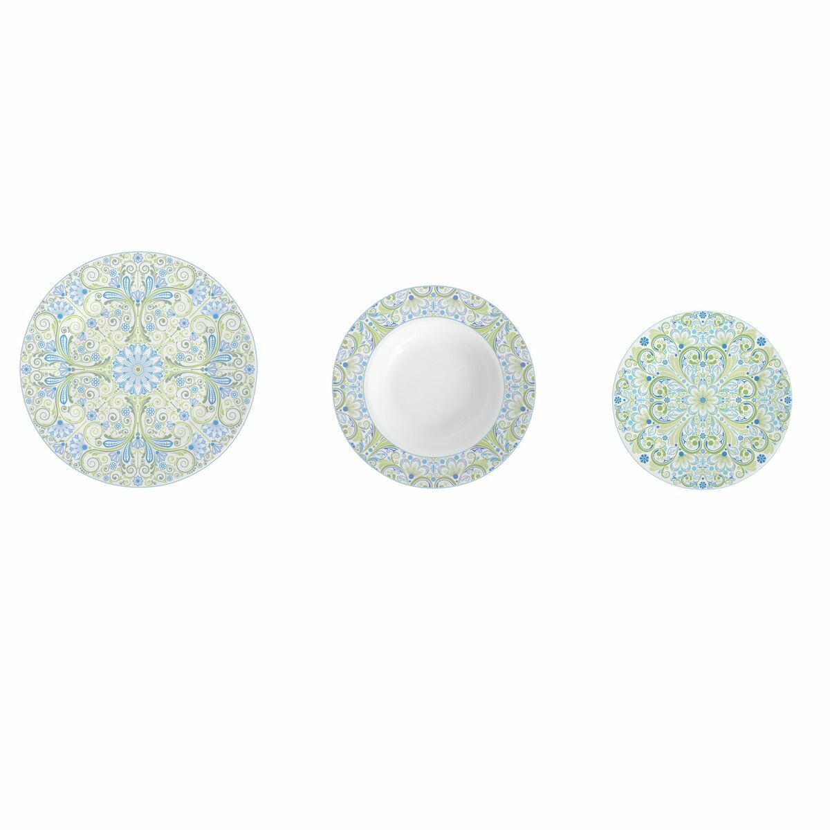 Servissats DKD Home Decor Blå Grön Blå / Gröna Porslin Arab 18 Delar - 2