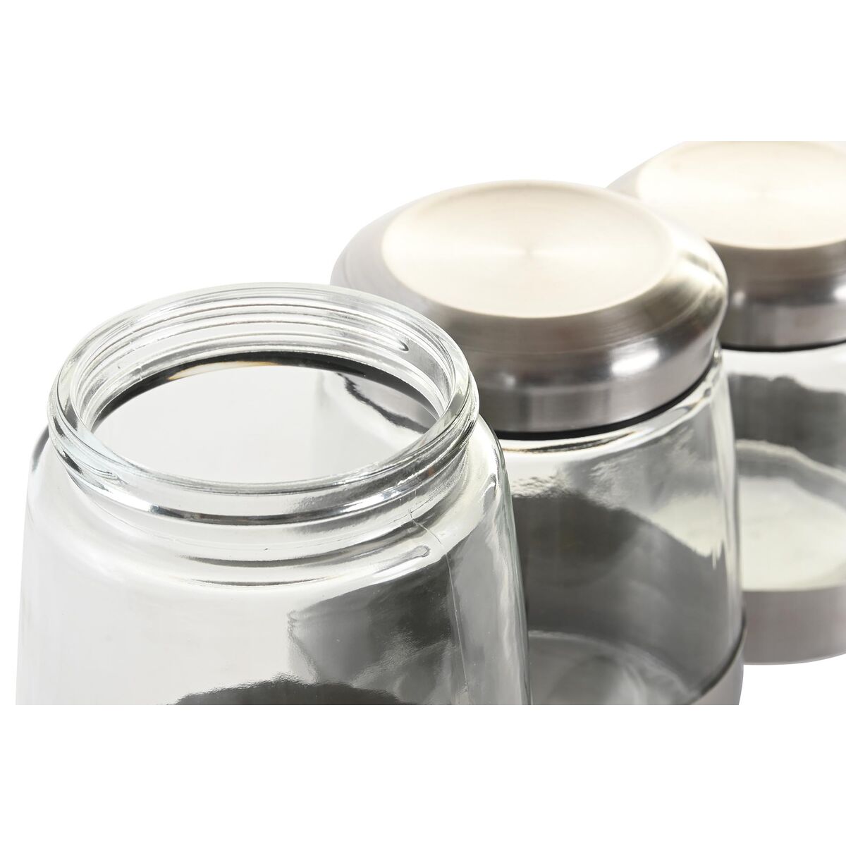 Uppsättning med 3 Burkar DKD Home Decor Glas Silvrig Transparent Rostfritt stål - 2