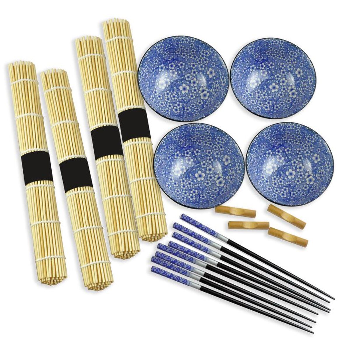 Sushiset DKD Home Decor 14,5 x 14,5 x 31 cm Svart Blå Stengods Orientalisk (16 Delar) - 2
