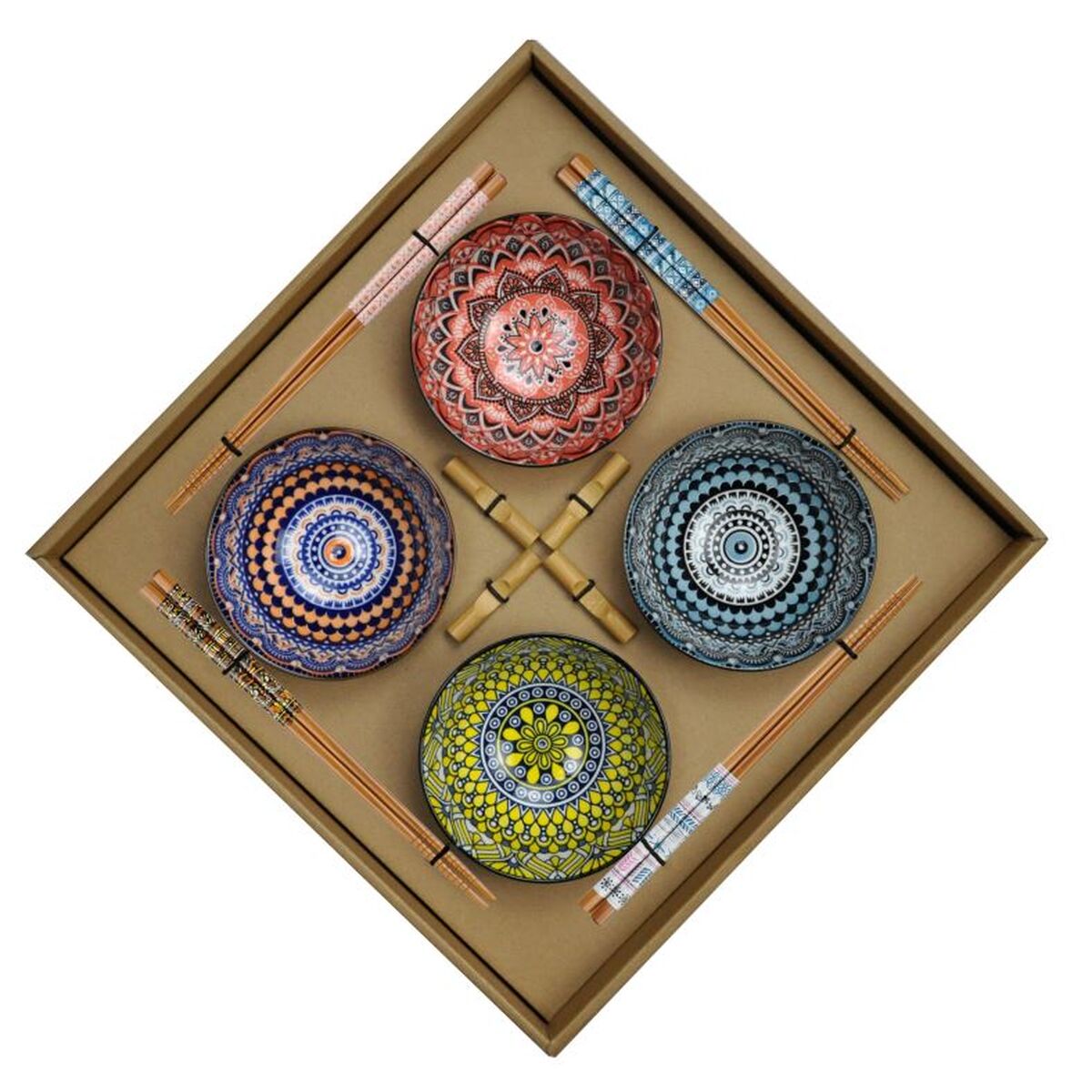 Sushiset DKD Home Decor 34 x 34 x 6,5 cm Multicolour Mandala Stengods Orientalisk (12 antal)