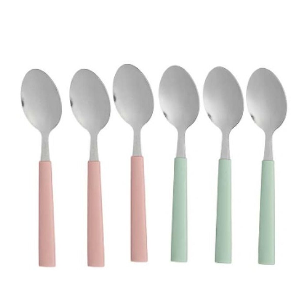 Set med skedar Efterrätt Grön Rosa Silvrig Rostfritt stål Plast 15,7 cm (12 antal) - 2