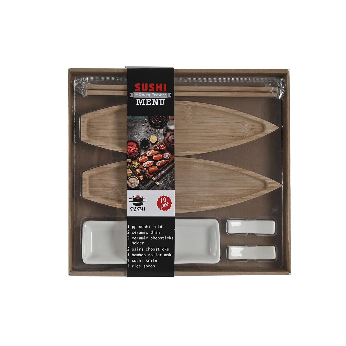 Sushiset DKD Home Decor 8 x 5 x 2 cm Keramik Naturell Vit Orientalisk - 4