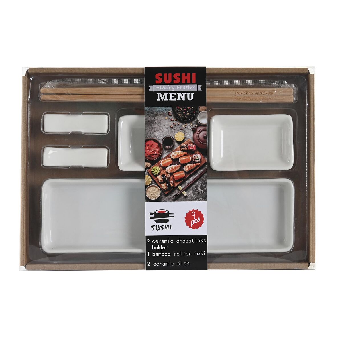 Sushiset DKD Home Decor 24 x 7 x 2 cm Naturell Vit Stengods Orientalisk - 3