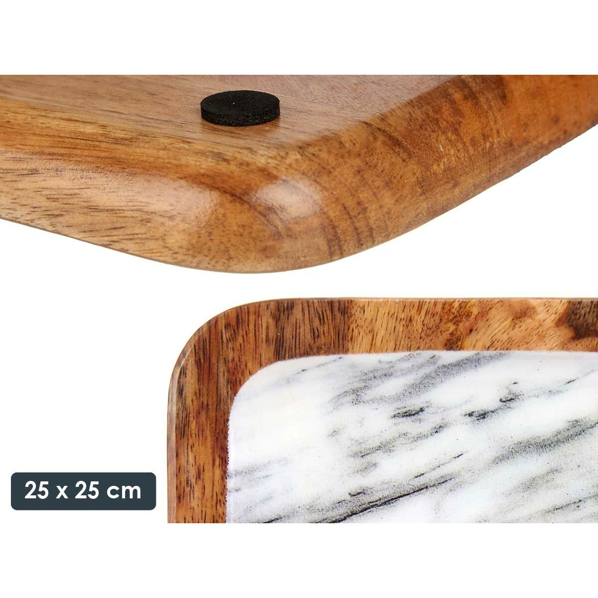 Bordsdekoration Marmor 25 x 25 cm Vit Brun Harts Mangoträ (6 antal) - 2