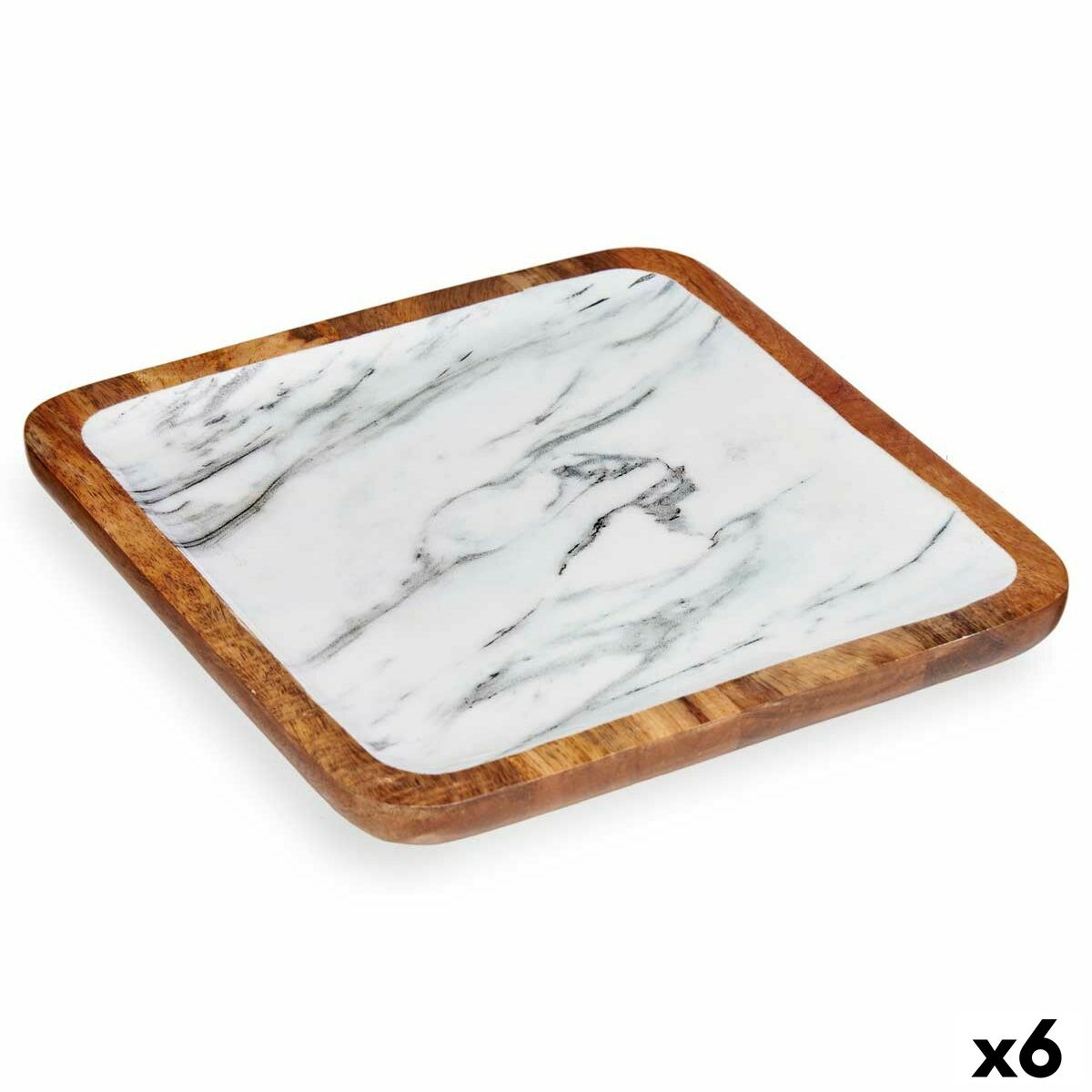 Bordsdekoration Marmor 25 x 25 cm Vit Brun Harts Mangoträ (6 antal)