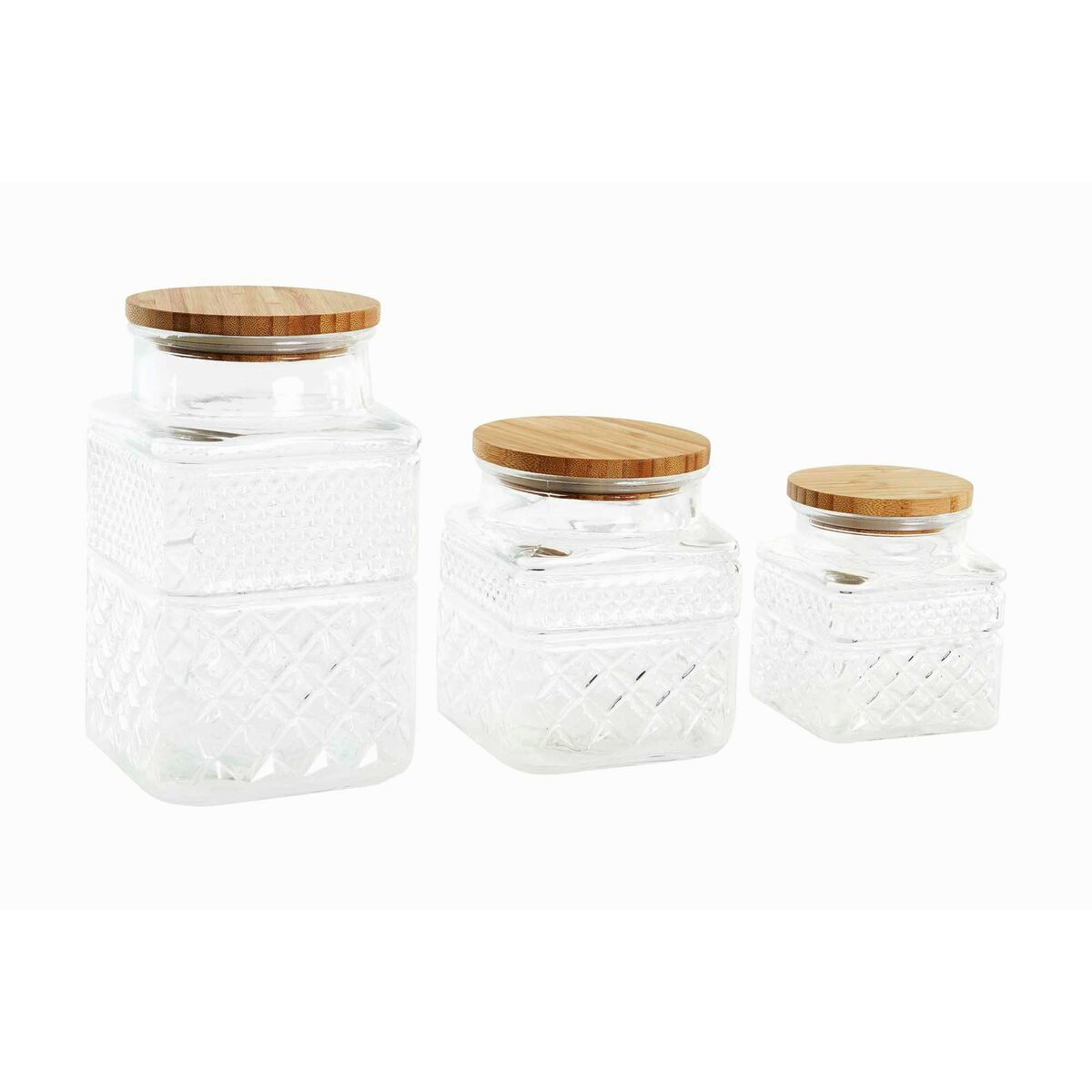 Uppsättning med 3 Burkar DKD Home Decor Transparent Naturell Bambu Glas 12 x 12 x 20 cm