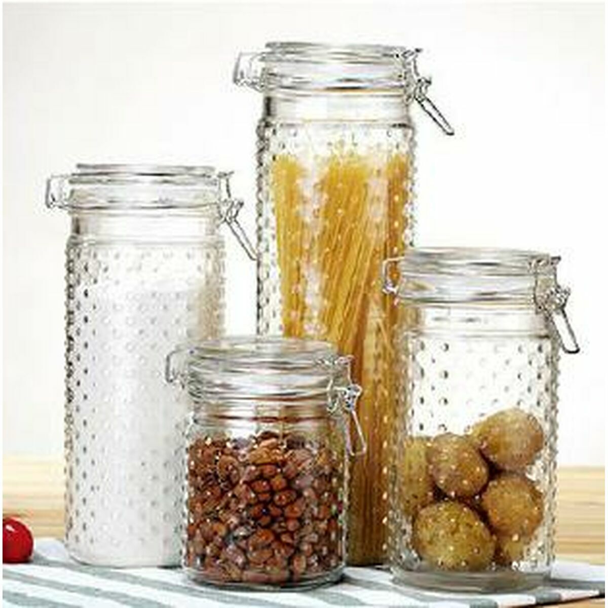 Uppsättning med 4 Burkar DKD Home Decor Glas Transparent Rostfritt stål 10 x 10 x 33 cm - 4