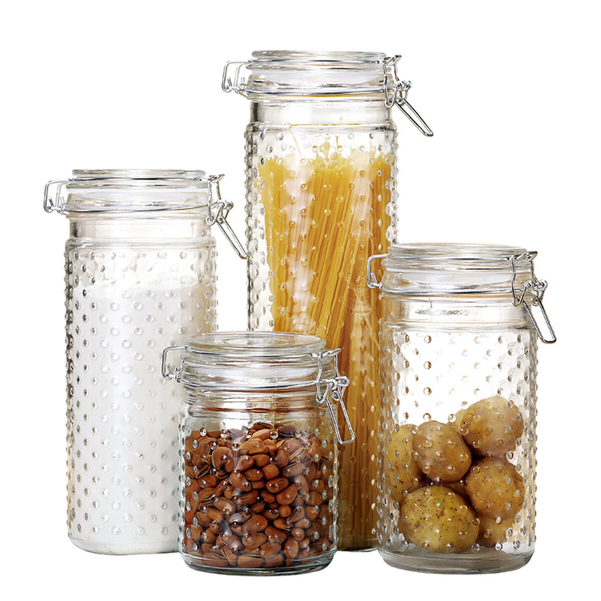 Uppsättning med 4 Burkar DKD Home Decor Glas Transparent Rostfritt stål 10 x 10 x 33 cm - 3