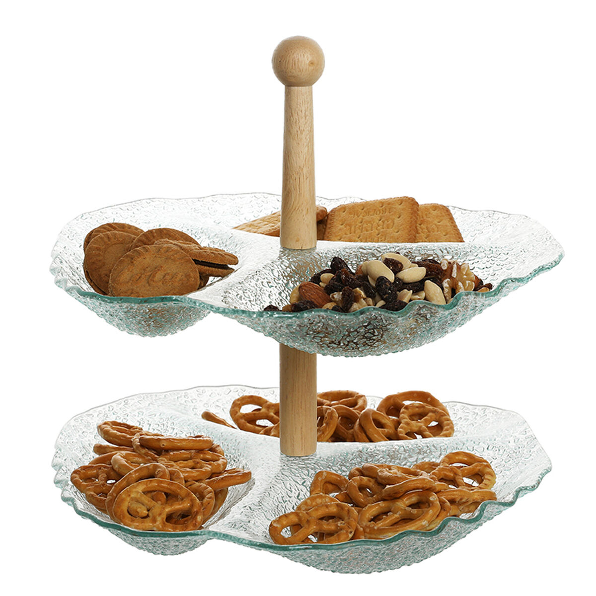Snacksbricka DKD Home Decor 26 x 26 x 35 cm Glas Naturell Transparent Med relief