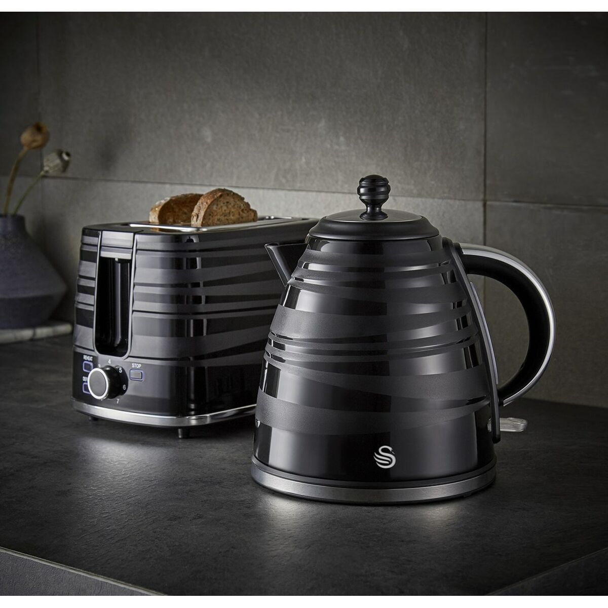 Vattenkokare Swan DROPPY Svart Rostfritt stål 3000 W 1,7 L - 2