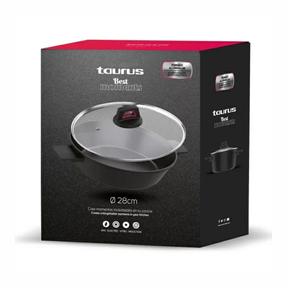 Kastrull med lock Taurus KCK4028L Svart Aluminium Ø 28 cm - 2