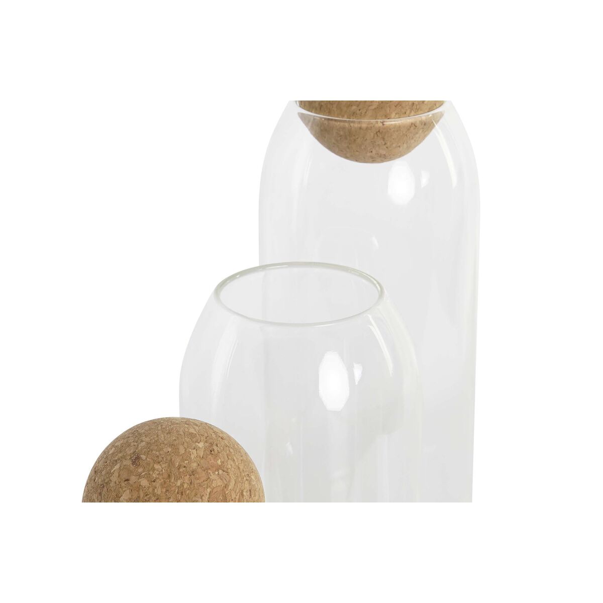 Uppsättning med 3 Burkar DKD Home Decor 9,5 x 9,5 x 28,4 cm Naturell Transparent Kork Borosilikatglas - 4