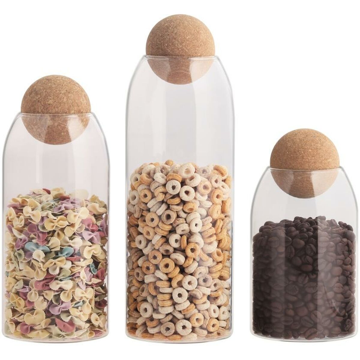 Uppsättning med 3 Burkar DKD Home Decor 9,5 x 9,5 x 28,4 cm Naturell Transparent Kork Borosilikatglas - 2