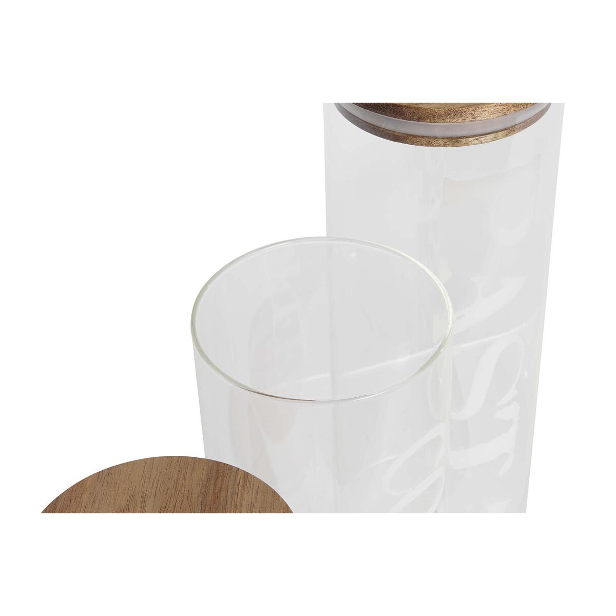 Uppsättning med 3 Burkar DKD Home Decor 10,2 x 10,2 x 27,7 cm Naturell Transparent Akaciaträ Bokstäver Borosilikatglas - 3