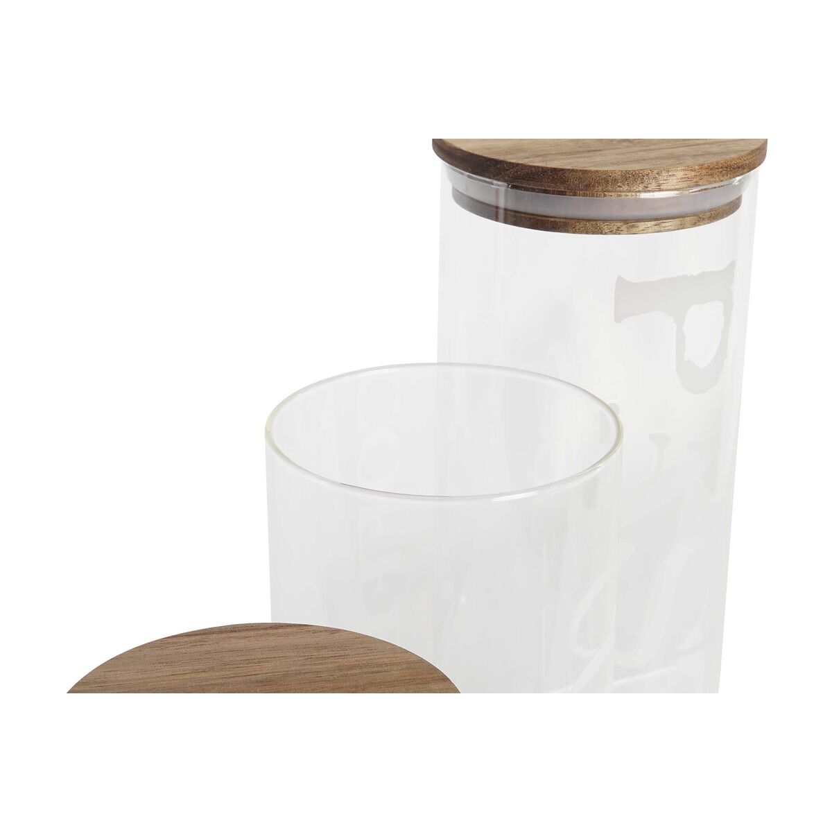 Uppsättning med 3 Burkar DKD Home Decor 10,2 x 10,2 x 27,7 cm Naturell Transparent Akaciaträ Bokstäver Borosilikatglas - 2