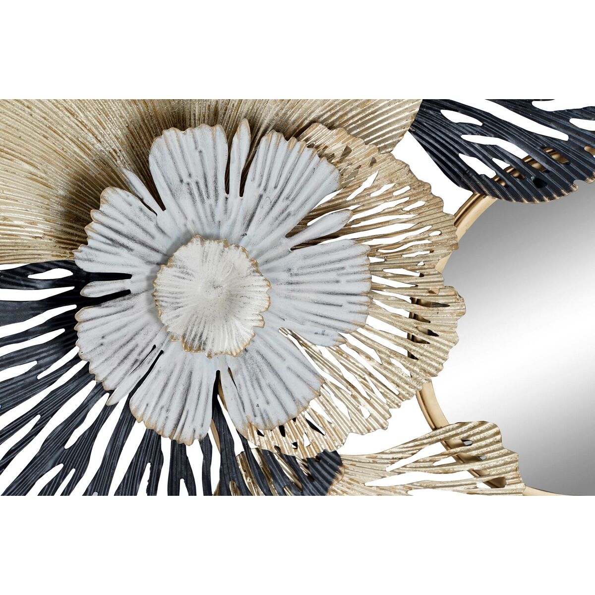 Väggspegel DKD Home Decor Glas Svart Gyllene Metall Vit Löv av en växt (74 x 6 x 75 cm) - 3