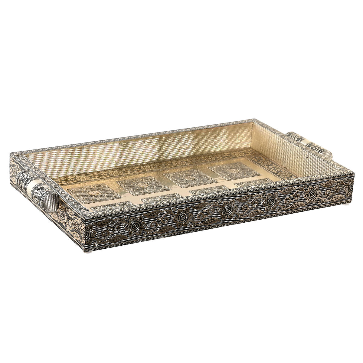 Bricka DKD Home Decor Champagne Metall Trä 36 x 22 x 4 cm Indier