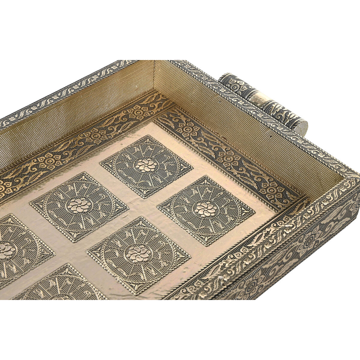 Bricka DKD Home Decor Champagne Metall Trä 36 x 22 x 4 cm Indier - 2