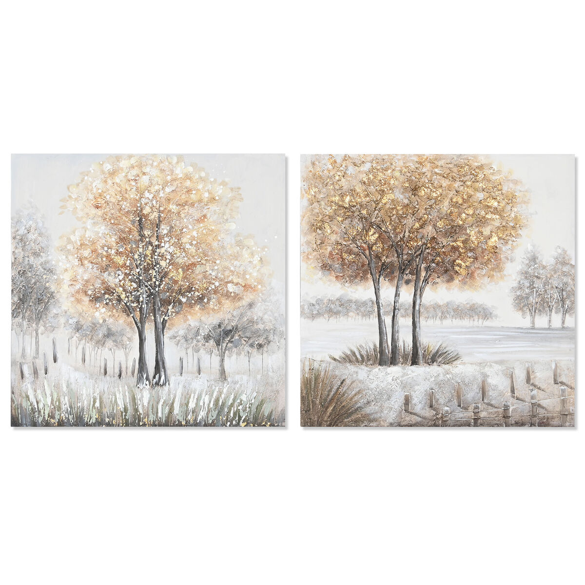 Tavla DKD Home Decor Träd 80 x 3 x 80 cm Traditionell (2 antal)