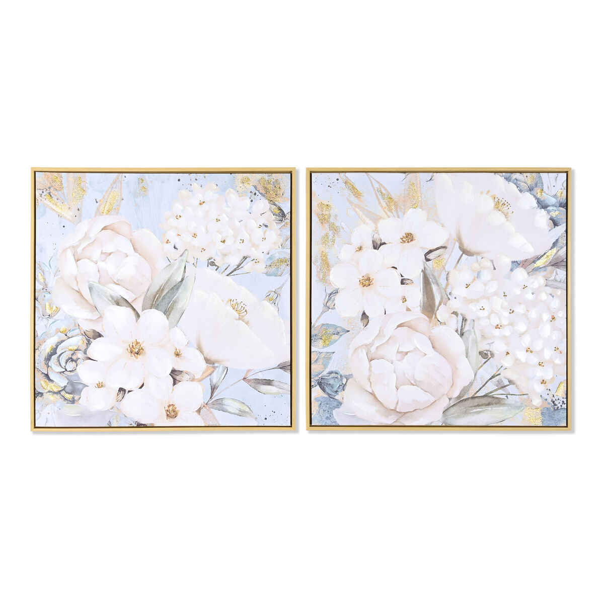 Tavla DKD Home Decor Virágok Romantisk 60 x 3,5 x 60 cm (2 antal)
