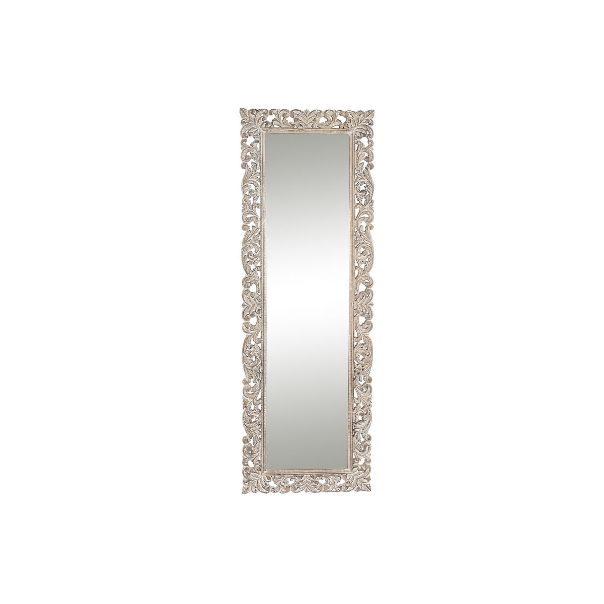 Väggspegel DKD Home Decor 60 x 3,5 x 180 cm Glas Naturell Vit Mangoträ Neoklassisk Avskalad