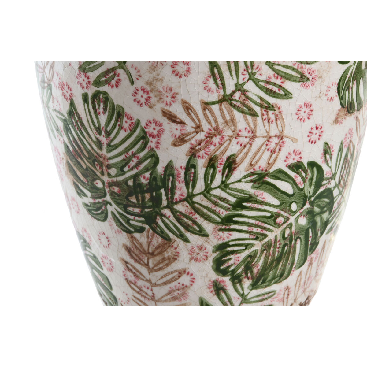 Vas DKD Home Decor Brun Vit Grön Stengods Tropiskt 18 x 18 x 25 cm Löv av en växt - 2