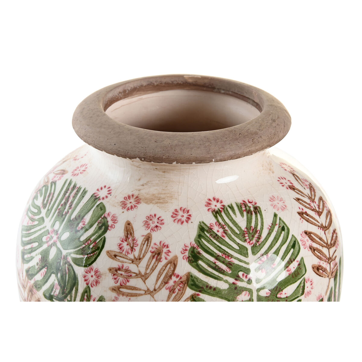 Vas DKD Home Decor Brun Vit Grön Stengods Tropiskt 18 x 18 x 25 cm Löv av en växt - 3