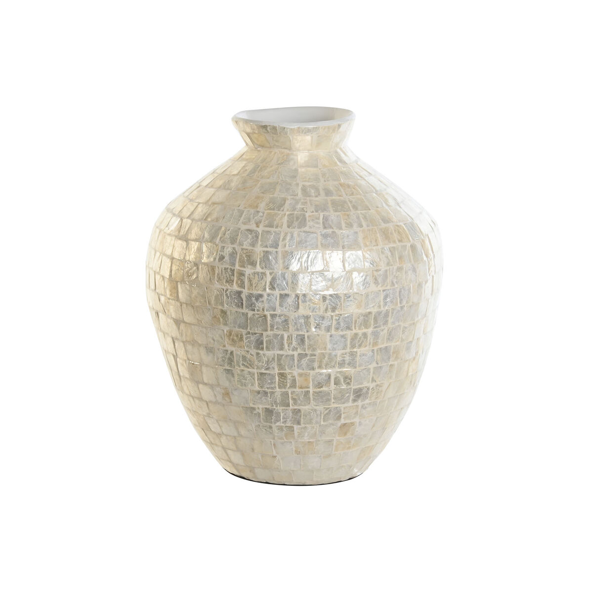 Vas DKD Home Decor Vit Bambu Pärlemor Naturell Löv av en växt Medelhavs 30 x 30 x 36 cm