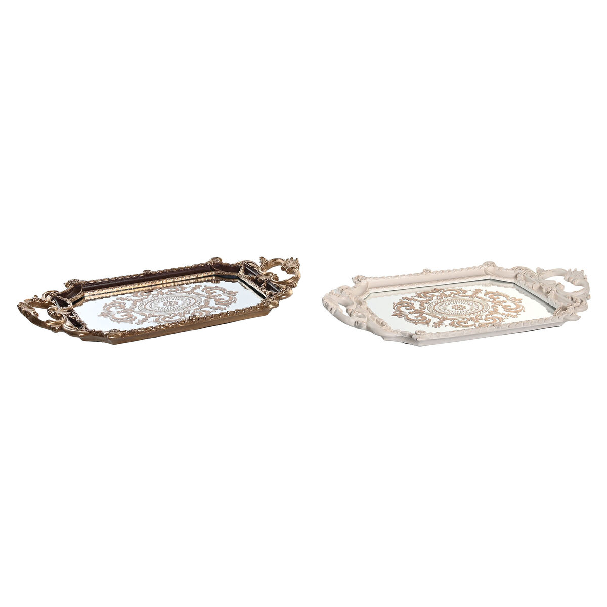 Snacksbricka DKD Home Decor 47,5 x 26,5 x 5 cm Speglar Gyllene Vit Harts Mörkbrun Neoklassisk (2 antal)