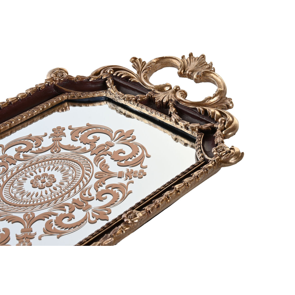Snacksbricka DKD Home Decor 47,5 x 26,5 x 5 cm Speglar Gyllene Vit Harts Mörkbrun Neoklassisk (2 antal) - 3