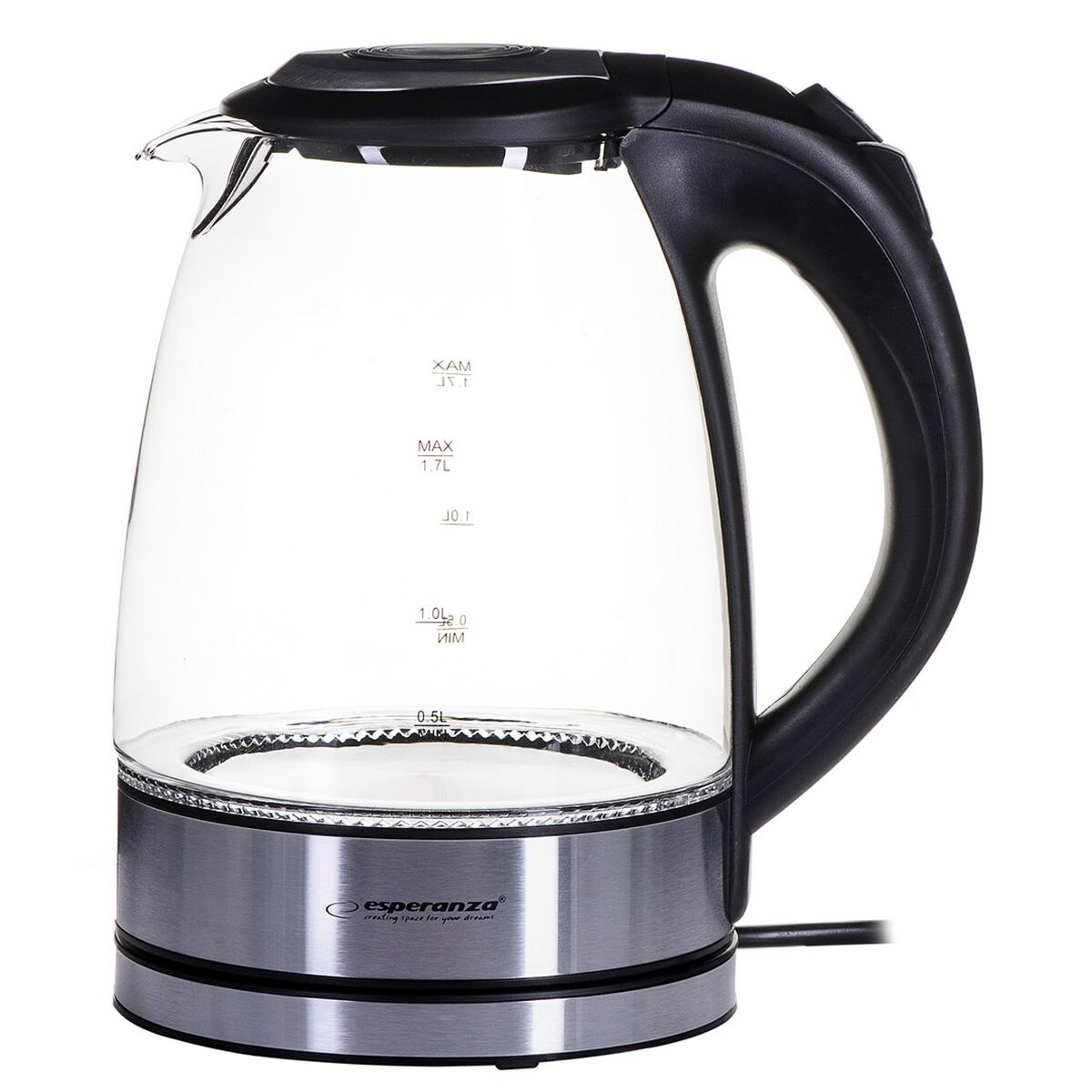 Vattenkokare Esperanza EKK012  Svart Glas Plast 2200 W 1,7 L - 2