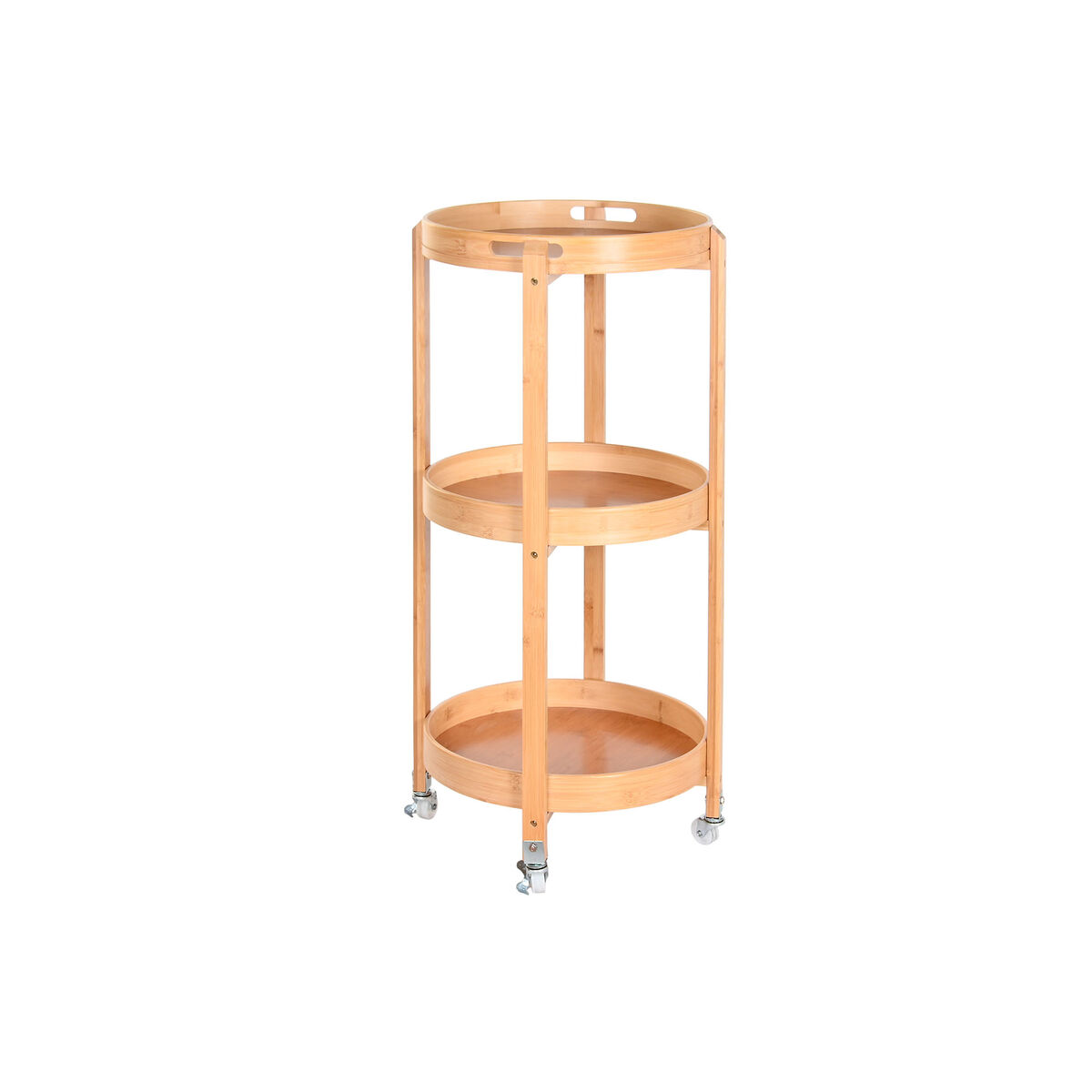Bokhylla DKD Home Decor 43,6 x 43,6 x 90,5 cm Naturell Rostfritt stål Aluminium Bambu Med hjul