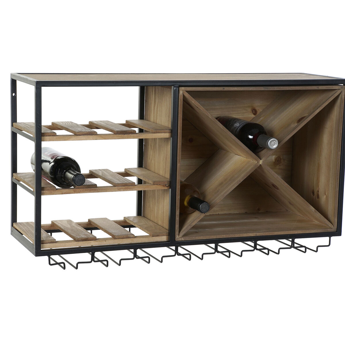 Flaskställ DKD Home Decor 80 x 24 x 44 cm Gran Naturell Svart Metall Brun Trä MDF - 2