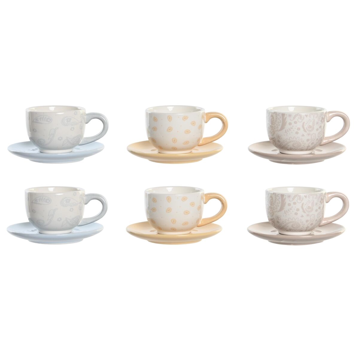 Set med koppar och fat DKD Home Decor Blå Rosa Metall Gul 180 ml Dolomite - 2