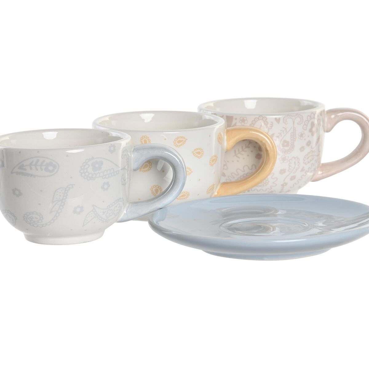 Set med koppar och fat DKD Home Decor Blå Rosa Metall Gul 180 ml Dolomite - 4