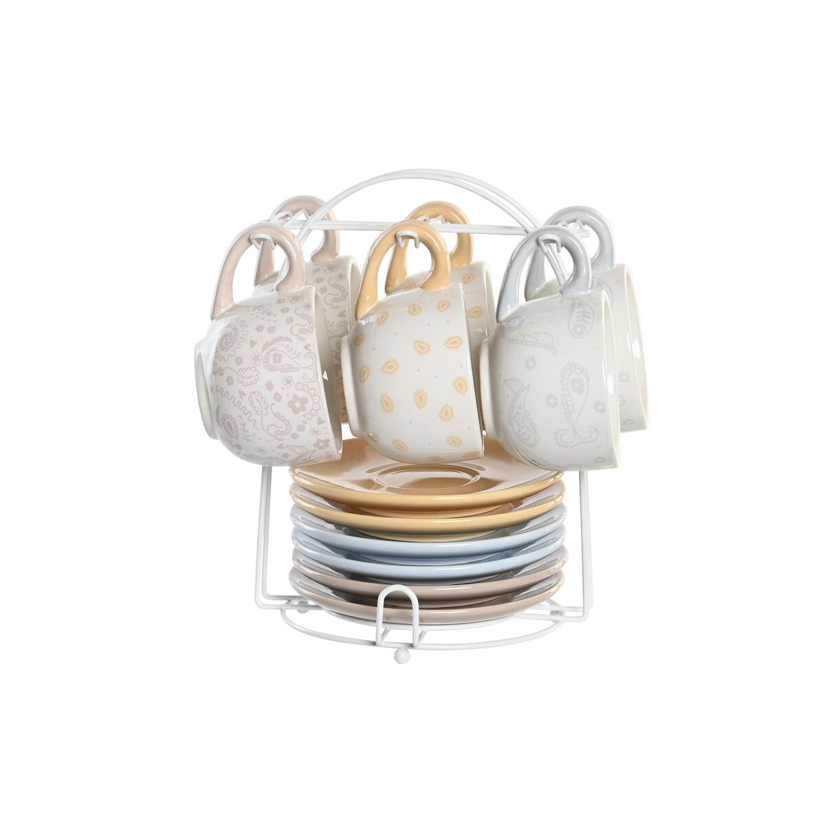 Set med koppar och fat DKD Home Decor Blå Rosa Metall Gul 180 ml Dolomite