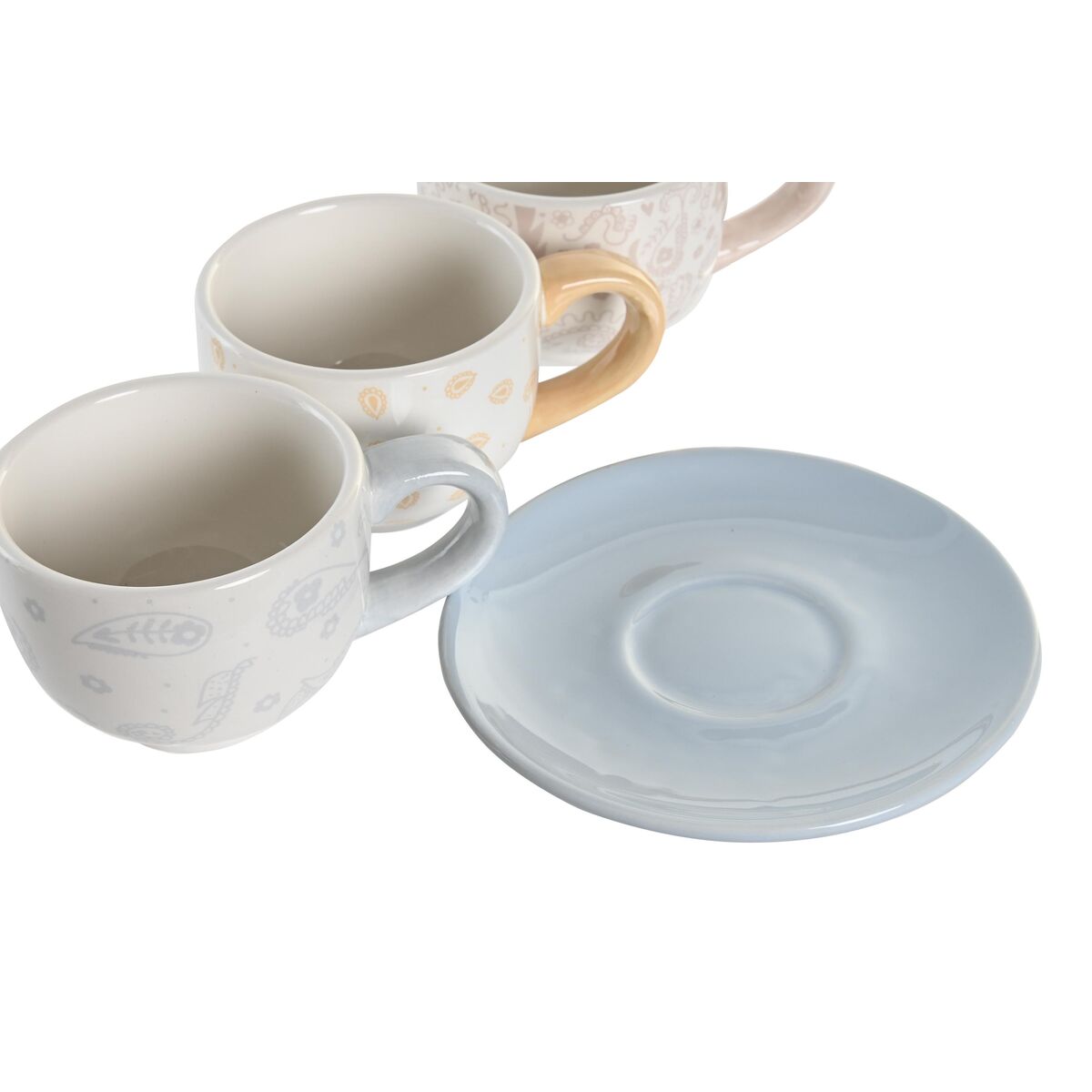 Set med koppar och fat DKD Home Decor Blå Rosa Metall Gul 180 ml Dolomite - 3