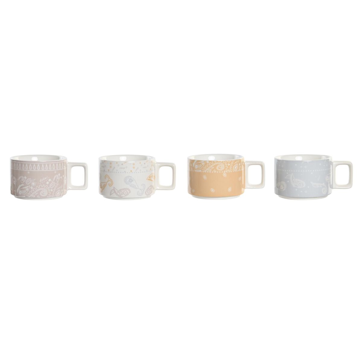 Set med kaffekoppar DKD Home Decor Gul Blå Vit Röd Metall Bambu Dolomite 4 Delar 260 ml - 2