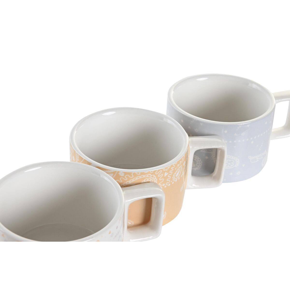 Set med kaffekoppar DKD Home Decor Gul Blå Vit Röd Metall Bambu Dolomite 4 Delar 260 ml - 3