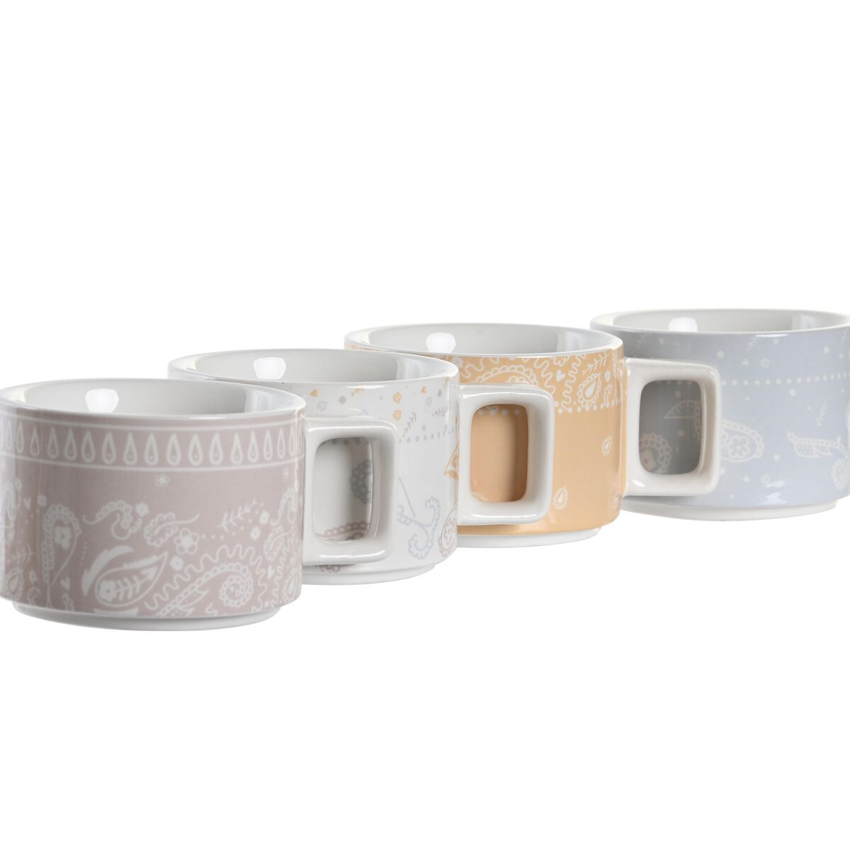 Set med kaffekoppar DKD Home Decor Gul Blå Vit Röd Metall Bambu Dolomite 4 Delar 260 ml - 4